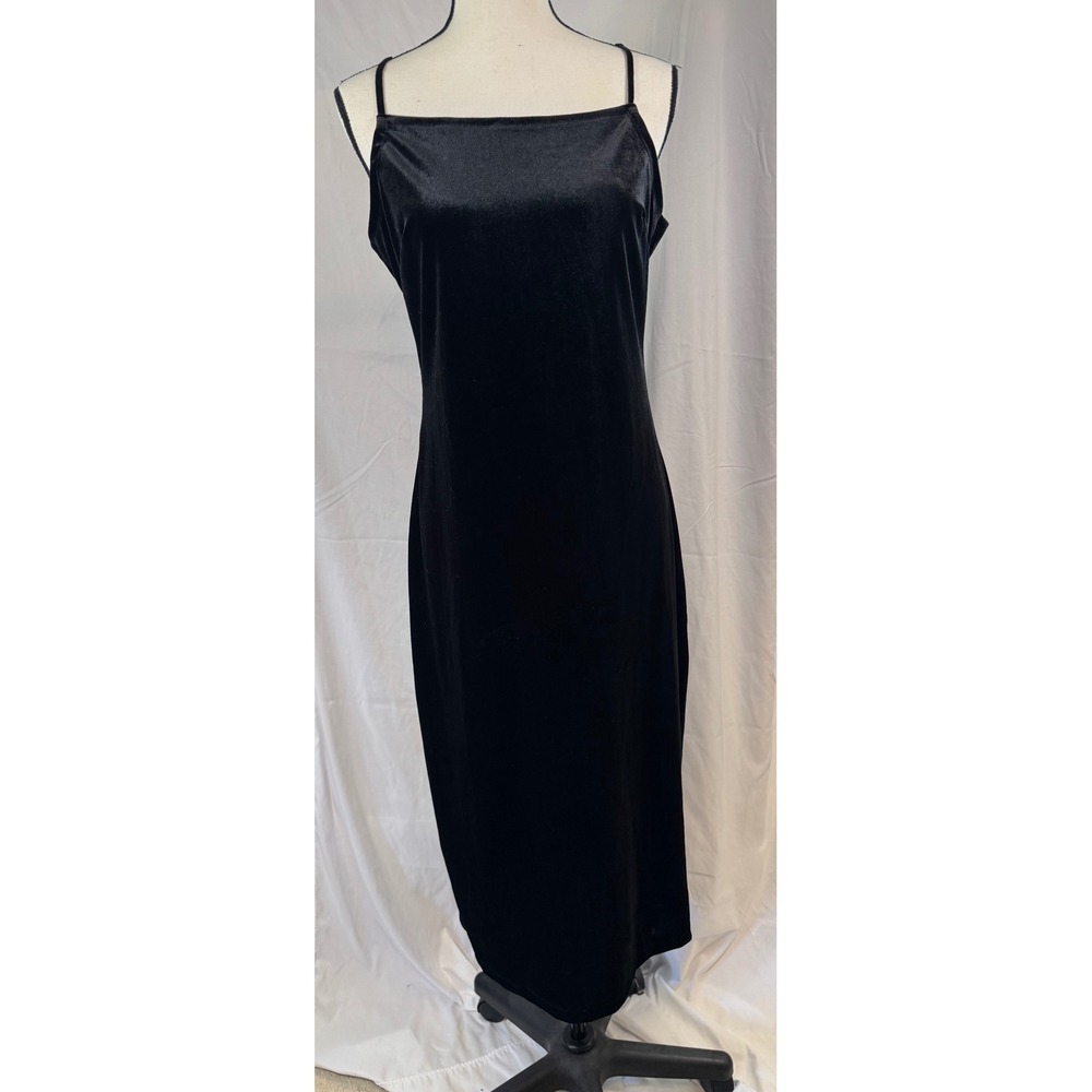 Dear John Black Velvet Square Neck Midi Dress Womens Small Excellent